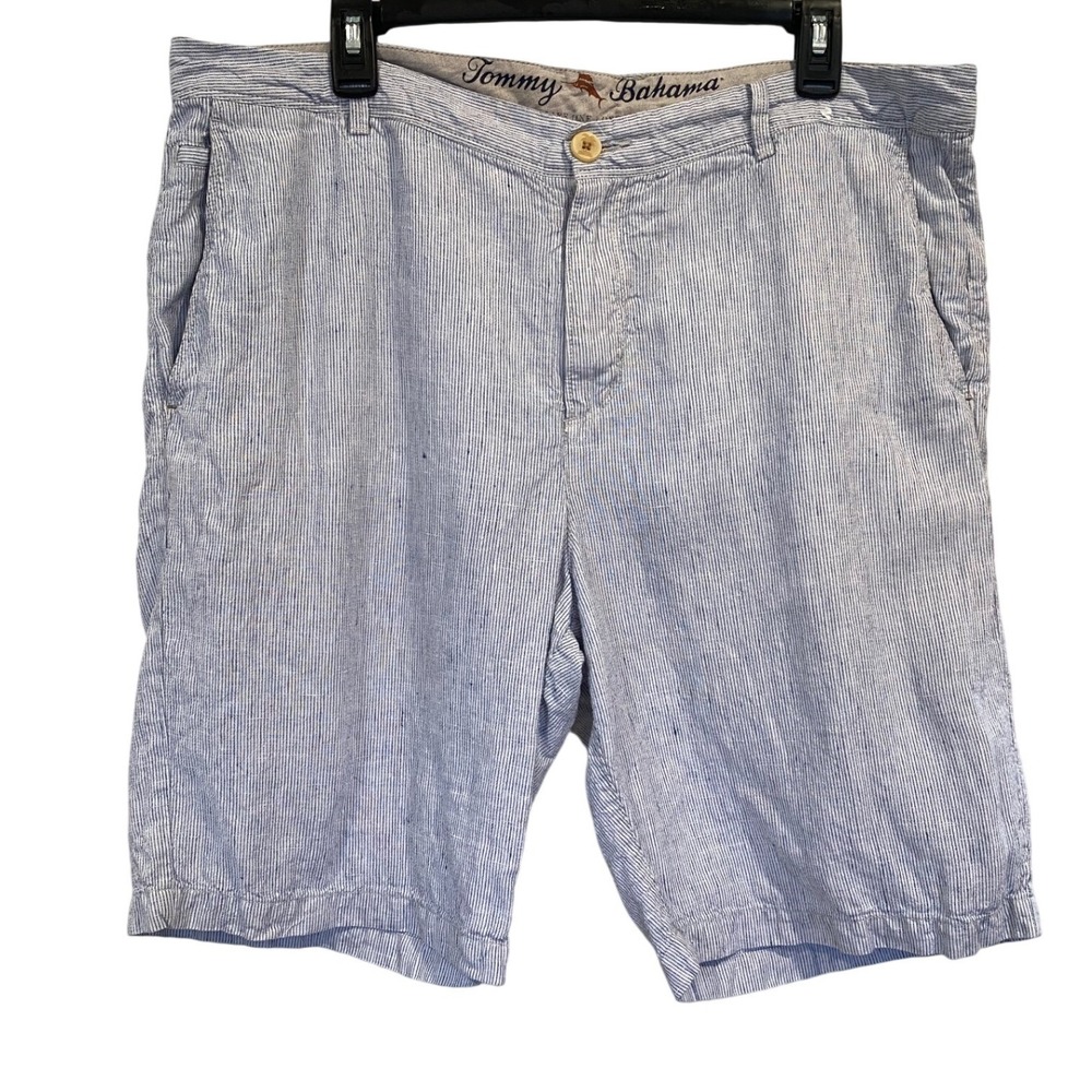 Tommy Bahama Mens Blue White Stripe‎ 100% Linen Shorts Size 36 Coastal Resort
